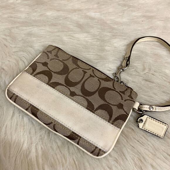 COACH Small Vintage Khaki/White SIS Signature Stripe Wristlet F45608 - Picture 7 of 11